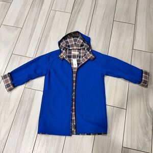 Tory Burch Vibrant Blue Kids Raincoat with Checkered Lining